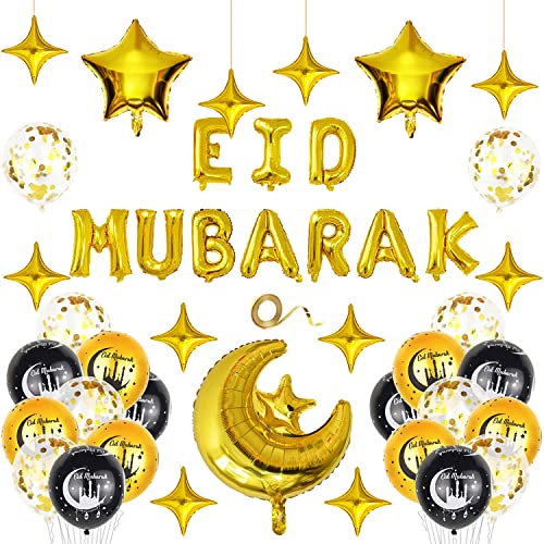 Eid Mubarak Ballons Ramadan Mubarak Luftballons Folienballons Banner Latex Ballon Perfekt für Ramadan Party Dekorationen Supplie Eid Mubarak Decoration, Ramadan Party Dekoration Zubehör von NEWUPZSI