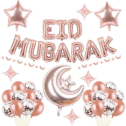 Eid Mubarak Dekoration Rosegold Luftballons Muslim Latex Ballons Star Moon Ballon Eid Al-Fitr Ballon Folienballon für Eid Mubarak Ramadan Feier Mubarak Kareem Decoration von NEWUPZSI