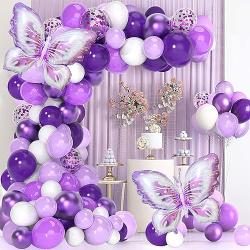 Geburtstagsdeko Lila Luftballons Mädchen Schmetterling Happy Birthday Konfettiballons, Vorhang Konfetti Herz Stern Folienballon Lila, Ballon Deko zum Geburtstag für Frauen Party Geburtstagsdeko Lila Luftballons Mädchen Schmetterling Happy Birthday Konfettiballons, Vorhang Konfetti Herz Stern Folienballon Lila, Ballon Deko zum Geburtstag für Frauen Party von NEWUPZSI