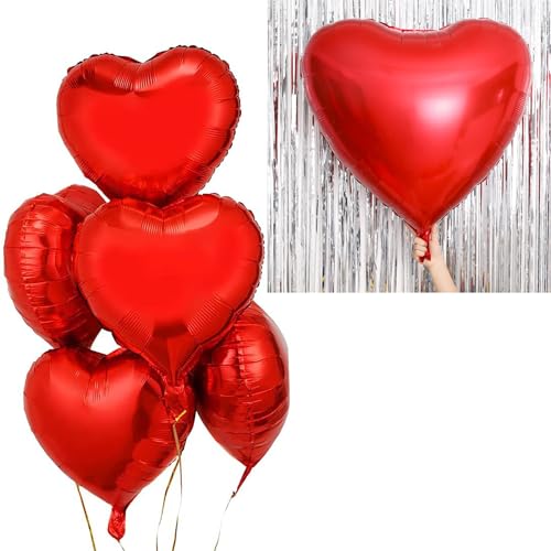 Herz Folienballon Rot 32 Zoll 5 Stück Herzluftballons XXL Herz Helium Luftballon Heliumballon Herzen Herzform Folienluftballon folienballon herz für Geburtstag Valentinstag Hochzeit Verlobung von NEWUPZSI
