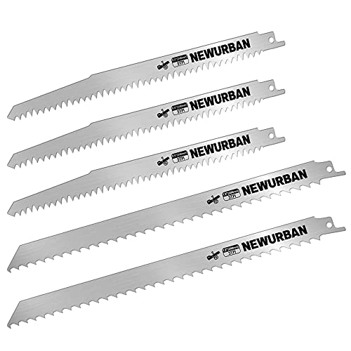 NEWURBAN 5 Stück Säbelsägeblätter aus Edelstahl zum Schneiden von gefrorenem Fleisch, Knochen, Lebensmitteln 9 Zoll (228 mm) 5TPI - 3 Stück / 12 Zoll (300 mm) 3TPI - 2 Stück von NEWURBAN