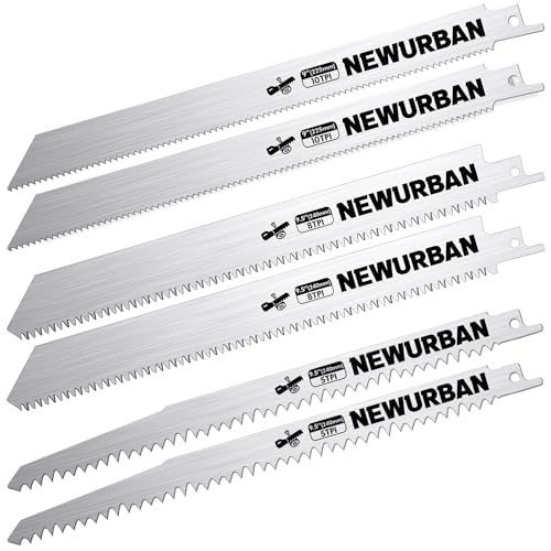 NEWURBAN 6 Stück Säbelsägeblätter aus Edelstahl zum Schneiden von gefrorenem Fleisch, Knochen, Lebensmitteln 9.5 Zoll (240 mm) 5TPI - 2 Stück / 8TPI - 2 Stück / 9 Zoll (225 mm) 10TPI - 2 Stück von NEWURBAN