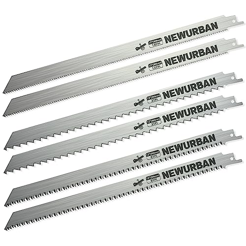 NEWURBAN 6er - Pack Säbelsägeblätter aus Edelstahl zum Schneiden von gefrorenem Fleisch, Knochen, Lebensmitteln 12 Zoll (300mm) 3TPI - 2 Stück / 8TPI - 2 Stück / 10TPI - 2 Stück von NEWURBAN