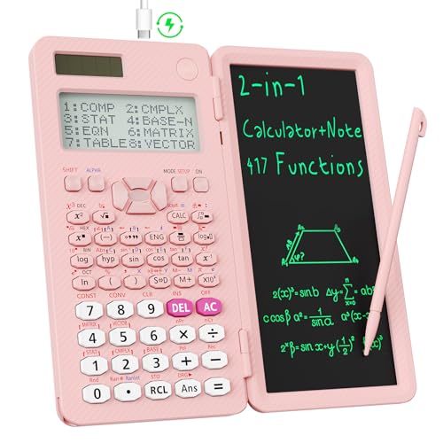 NEWYES 991ES MAX Wiederaufladbarer Wissenschaftlicher Taschenrechner mit Notizblock - 417 Funktionen mit Typ-C Aufladung, Ideal für Gymnasiasten, Studenten & Ingenieure, Rosa von NEWYES