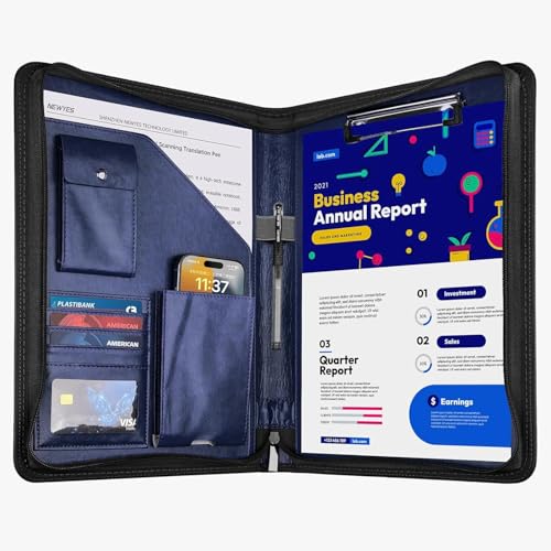 NEWYES Dokumentenmappe A4, Wasserabweisend mit Reißverschluss &Klemmbrett, Kunstleder Mappe Ideal für Geschäftsreisen, Lehrer als Herrengeschenk oder für den Büroalltag – Dunkelblau NEWYES Dokumentenmappe A4, Wasserabweisend mit Reißverschluss &Klemmbrett, Kunstleder Mappe Ideal für Geschäftsreisen, Lehrer als Herrengeschenk oder für den Büroalltag – Dunkelblau von NEWYES