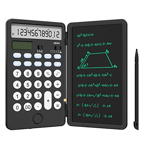 NEWYES Verbesserter Wiederaufladbarer Basisrechner mit Notizblock 6,5 Zoll, Standard-Taschenrechner mit 12 Ziffern, 2-in-1-Funktion, Tragbar für die Schule im Büro (Schwarz) von NEWYES