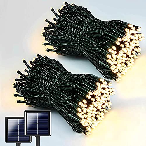 NEXVIN Solar Weihnachtsbeleuchtung Außen 20M 200 LED, Lichterkette Außen Solar Wetterfest, 8 Modi Solar Lichterkette, Lichterkette Solar für Outdoor Garten Party Balkon Hof Hochzeit (Warmweiß-2 Stück) von NEXVIN
