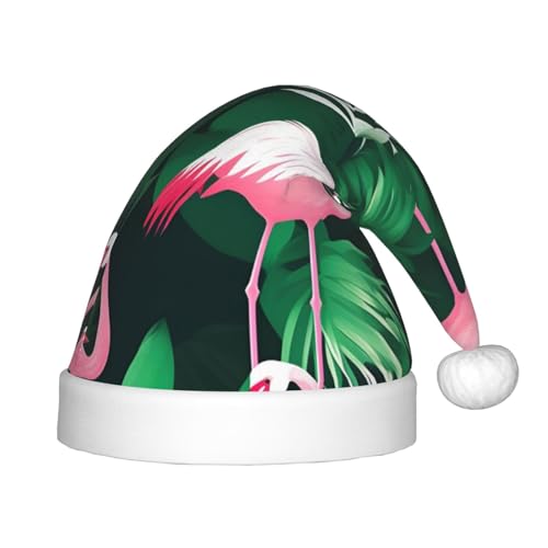 NEZIH Flamingo-Vogel grünes Blatt Druck Weihnachtsmütze Weihnachtsmütze für Kinder, Neujahr Festliche Party Supplies Weihnachtsmütze von NEZIH