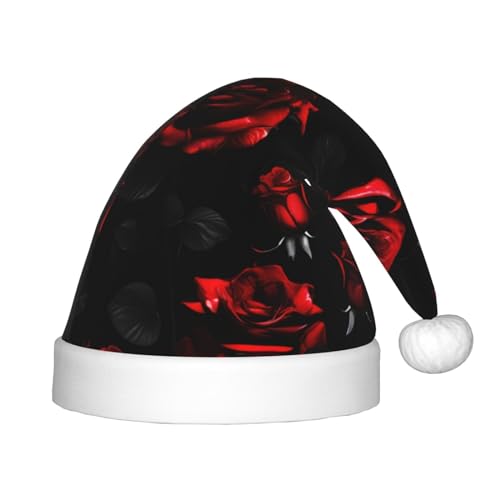 NEZIH Rote und schwarze Rosen Print Weihnachtsmütze - Kinder Nikolausmütze mit Xmas Urlaub Lustige Weihnachtsgeschenke für Kinder von NEZIH