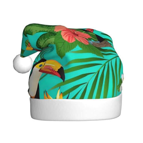 NEZIH Weihnachtsmütze mit tropischen Vögeln und Pflanzenblättern, perfektes Zubehör für Weihnachtsmützen, Party für Männer, Frauen, von NEZIH