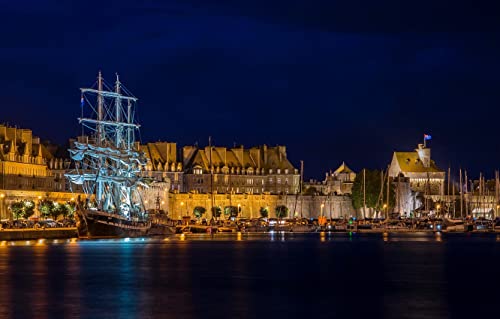 NFRAZ Malen nach Zahlen, Basteln für Kinder, Stadt, Nachtlichter, französisches Boot, Segelyacht, Marina Saint-Malo, Bretagne, 50 x 60 cm NFRAZ Malen nach Zahlen, Basteln für Kinder, Stadt, Nachtlichter, französisches Boot, Segelyacht, Marina Saint-Malo, Bretagne, 50 x 60 cm von NFRAZ