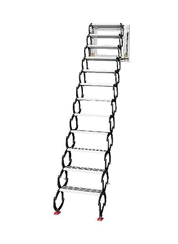 12 Stufen, einziehbare, zusammenklappbare Loft-Wandleiter, Dachbodenstufen, herunterziehbare Treppe, Schwarz, Rot, Blau, for Garagen, Lagerhäuser, Geschäfte(3) von NGBFF