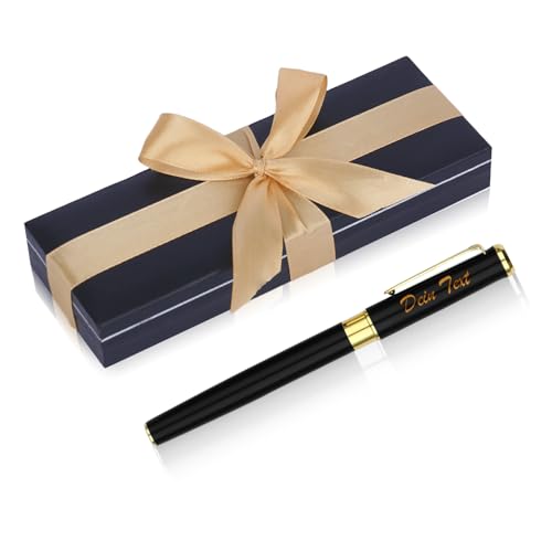 NGTSFLY Kugelschreiber mit Gravur, Personalisierte Kugelschreiber, mit Schleifenband Geschenkbox,Personalisierte Geschenke für Weihnachten, Geburtstag, Valentinstag, Muttertag (Schwarz) von NGTSFLY