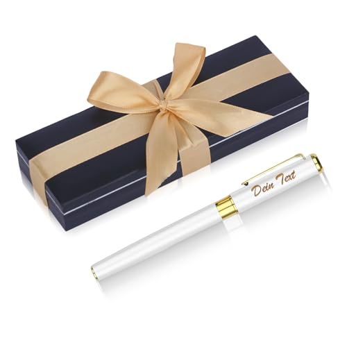 NGTSFLY Kugelschreiber mit Gravur, Personalisierte Kugelschreiber, mit Schleifenband Geschenkbox,Personalisierte Geschenke für Weihnachten, Geburtstag, Valentinstag, Muttertag (Weiß) von NGTSFLY