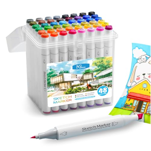 NGTeco 48 Farben Dual Tip Marker Set, Stifte mit Pinsel,und Meißelspitze für Künstler, Studenten, Zeichnen, Skizzieren, Kalligraphie und Illustrationen, Lebendige Farben, Schnelltrocknend, Ungiftig NGTeco 48 Farben Dual Tip Marker Set, Stifte mit Pinsel,und Meißelspitze für Künstler, Studenten, Zeichnen, Skizzieren, Kalligraphie und Illustrationen, Lebendige Farben, Schnelltrocknend, Ungiftig von NGTeco