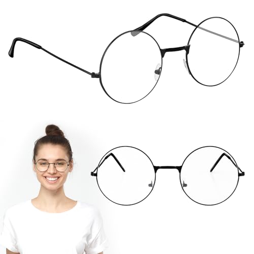 NGUIT 2 Paar Runde Brille Unisex Schwarz Nerd Brille Klare Linse Metallrahmen Gefälschte Brillen Kein Make-up Brille Party Kostüm Zubehör für Jugendliche und Erwachsene - Klassische Vintage Brillen NGUIT 2 Paar Runde Brille Unisex Schwarz Nerd Brille Klare Linse Metallrahmen Gefälschte Brillen Kein Make-up Brille Party Kostüm Zubehör für Jugendliche und Erwachsene - Klassische Vintage Brillen von NGUIT