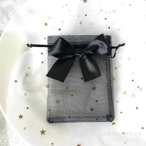 NHEISSCF Organzabeutel lose, 10 Teile/los Bogen Knoten Mesh Kordelzug Organza Beutel Geschenk Taschen Exquisite Schmuck Verpackung Taschen Hochzeit Taschen Geschenke Beutel(Black 01,9x12cm) von NHEISSCF