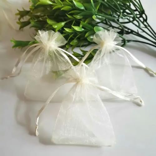 NHEISSCF Organzabeutel lose, 100 Teile/los Klar Schmuck Taschen Organza Geschenk Taschen Kordelzug Verpackung Taschen Weihnachten Hochzeit Geburtstag Geschenk Taschen(Beige,9x12cm) von NHEISSCF