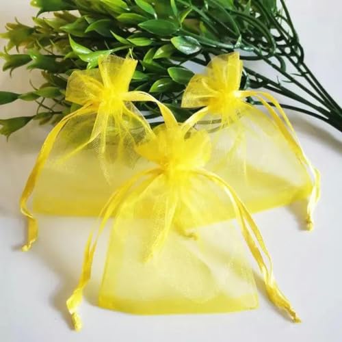 NHEISSCF Organzabeutel lose, 100 Teile/los Klar Schmuck Taschen Organza Geschenk Taschen Kordelzug Verpackung Taschen Weihnachten Hochzeit Geburtstag Geschenk Taschen(Lemon Yellow,7x9cm) von NHEISSCF