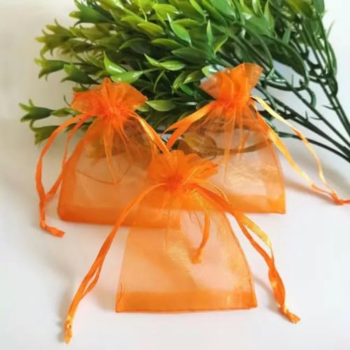 NHEISSCF Organzabeutel lose, 100 Teile/los Klar Schmuck Taschen Organza Geschenk Taschen Kordelzug Verpackung Taschen Weihnachten Hochzeit Geburtstag Geschenk Taschen(Orange,10x15cm) von NHEISSCF