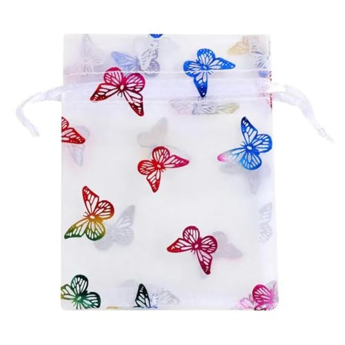 NHEISSCF Organzabeutel lose, 25 Stück 9x12 10x15 13x18 cm funkelnder Schmetterling Organza-Geschenkbeutel Weihnachtsfeier Hochzeit Süßigkeiten Schmuck Geschenk-Display-Beutel von NHEISSCF