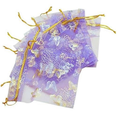 NHEISSCF Organzabeutel lose, 25 Stück Organza-Geschenkbeutel, Schmuckbeutel mit Kordelzug, for Hochzeit, Party, Süßigkeiten, 10 x 12 cm, Violett von NHEISSCF