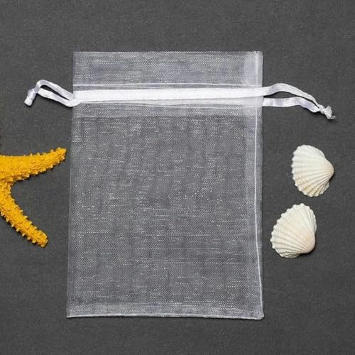 NHEISSCF Organzabeutel lose, 50 Teile/los 7 * 9/9 * 12/10 * 15/11 * 16/13 * 18 cm Kordelzug Organza Beutel Schmuck Verpackung Taschen Hochzeit Party Kleine Geschenk Tasche(.White,10x15cm) von NHEISSCF