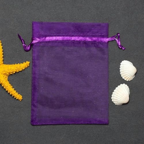 NHEISSCF Organzabeutel lose, 50 Teile/los 7 * 9/9 * 12/10 * 15/11 * 16/13 * 18 cm Kordelzug Organza Beutel Schmuck Verpackung Taschen Hochzeit Party Kleine Geschenk Tasche(Dark Purple,7x9cm) von NHEISSCF