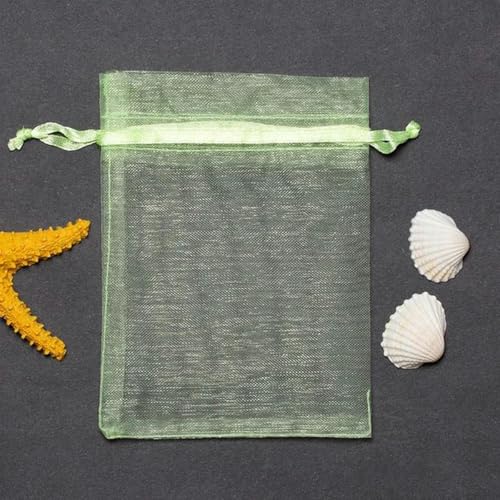 NHEISSCF Organzabeutel lose, 50 Teile/los 7 * 9/9 * 12/10 * 15/11 * 16/13 * 18 cm Kordelzug Organza Beutel Schmuck Verpackung Taschen Hochzeit Party Kleine Geschenk Tasche(Light Green,11x16cm) von NHEISSCF