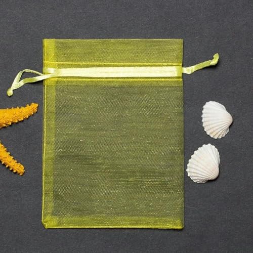 NHEISSCF Organzabeutel lose, 50 Teile/los 7 * 9/9 * 12/10 * 15/11 * 16/13 * 18 cm Kordelzug Organza Beutel Schmuck Verpackung Taschen Hochzeit Party Kleine Geschenk Tasche(Yellow,11x16cm) von NHEISSCF