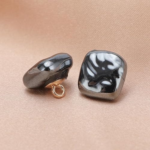 NHEISSCF Perlmuttknöpfe, 10 STÜCK 10/12 MM Kleine Quadratische/Runde Kugel Perlenknöpfe for Stoffherstellung Harz Schaftknopf(Black,Square Shape 12mm/10pcs) von NHEISSCF