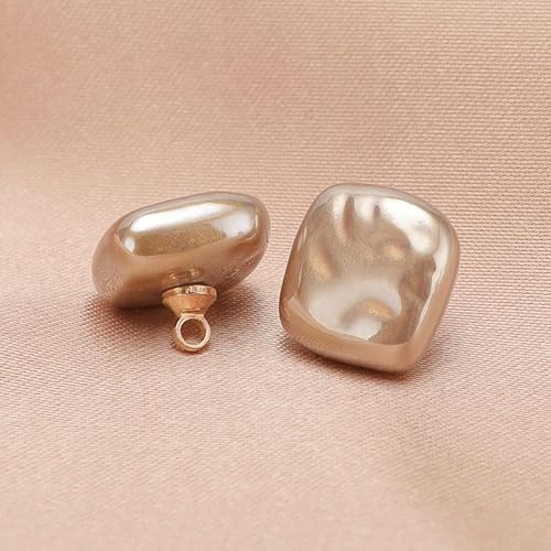 NHEISSCF Perlmuttknöpfe, 10 STÜCK 10/12 MM Kleine Quadratische/Runde Kugel Perlenknöpfe for Stoffherstellung Harz Schaftknopf(Champagne Color,Square Shape 12mm/10pcs) von NHEISSCF