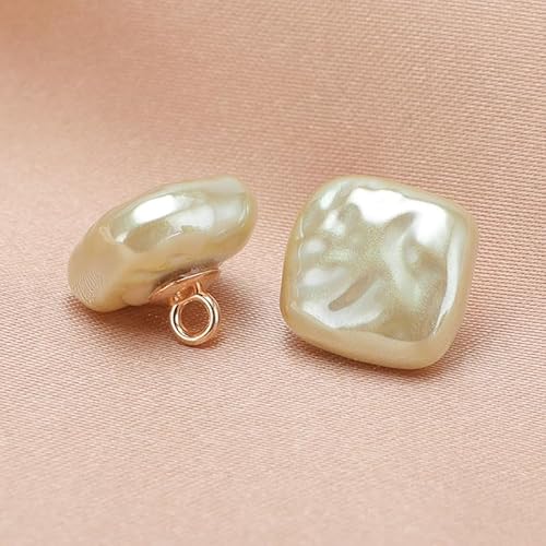 NHEISSCF Perlmuttknöpfe, 10 STÜCK 10/12 MM Kleine Quadratische/Runde Kugel Perlenknöpfe for Stoffherstellung Harz Schaftknopf(Light Yellow,Square Shape 12mm/10pcs) von NHEISSCF