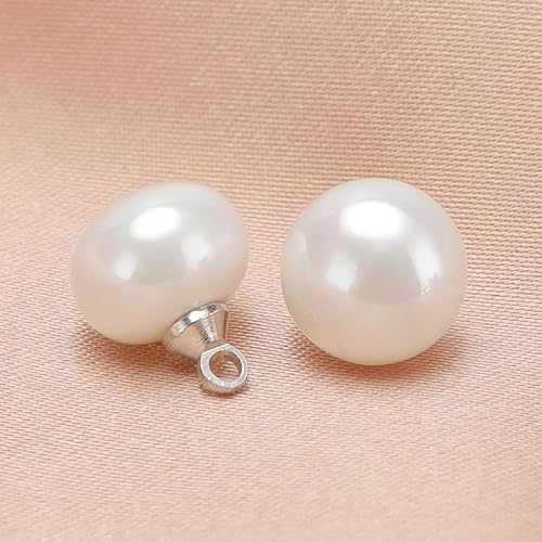 NHEISSCF Perlmuttknöpfe, 10 STÜCK 10/12 MM Kleine Quadratische/Runde Kugel Perlenknöpfe for Stoffherstellung Harz Schaftknopf(White,Round 10MM/10pcs) von NHEISSCF