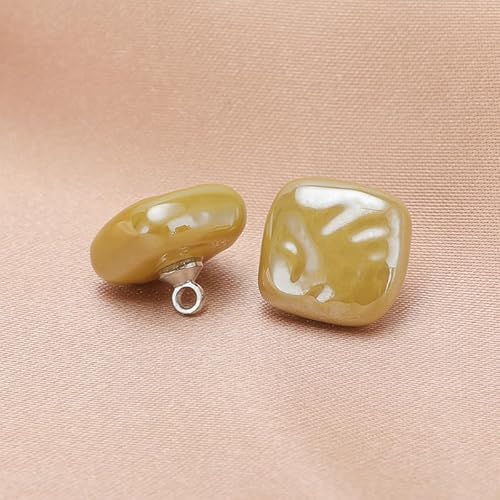 NHEISSCF Perlmuttknöpfe, 10 STÜCK 10/12 MM Kleine Quadratische/Runde Kugel Perlenknöpfe for Stoffherstellung Harz Schaftknopf(Yellow,Square Shape 12mm/10pcs) von NHEISSCF