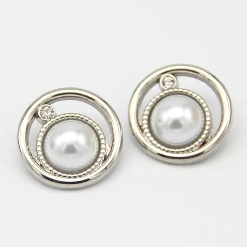NHEISSCF Perlmuttknöpfe, 10 Stück 18/20/23 mm Perlen-Metallknöpfe in Silber-Gold for Kleidung, dekoratives DIY-Nähzubehör(Light White,20mm 10pcs) von NHEISSCF