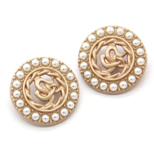 NHEISSCF Perlmuttknöpfe, 10 Stück 18/23/25 mm runde Perlen-Gold-Metall-Schmuckknöpfe for Kleidung, handgefertigtes Nähzubehör(Flower Golden,18mm 10pcs) von NHEISSCF