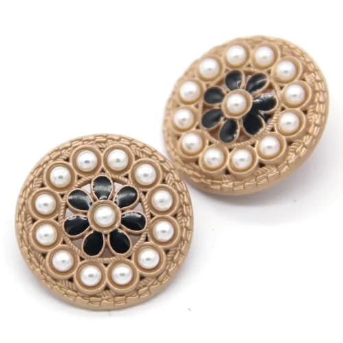 NHEISSCF Perlmuttknöpfe, 10 Stück 18/23/25 mm runde Perlen-Gold-Metall-Schmuckknöpfe for Kleidung, handgefertigtes Nähzubehör(Golden Black,23mm 10pcs) von NHEISSCF