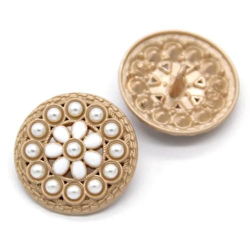 NHEISSCF Perlmuttknöpfe, 10 Stück 18/23/25 mm runde Perlen-Gold-Metall-Schmuckknöpfe for Kleidung, handgefertigtes Nähzubehör(Golden White,23mm 10pcs) von NHEISSCF