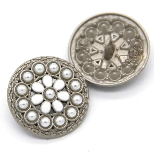 NHEISSCF Perlmuttknöpfe, 10 Stück 18/23/25 mm runde Perlen-Gold-Metall-Schmuckknöpfe for Kleidung, handgefertigtes Nähzubehör(Silvery White,23mm 10pcs) von NHEISSCF