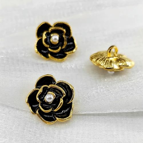 NHEISSCF Perlmuttknöpfe, 10 Stück 18/23 mm Kamelienknöpfe for Luxusperlen, schwarz-weiße Knöpfe, DIY-Nähzubehör(Metal Gold Bk,18mm 10pcs) von NHEISSCF