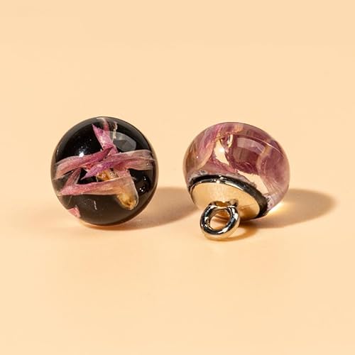NHEISSCF Perlmuttknöpfe, 20 Stück 10 mm Blume innen kleine runde Kugel Perlenknöpfe for Stoffherstellung Harz Schaftknopf(Black Pink) von NHEISSCF