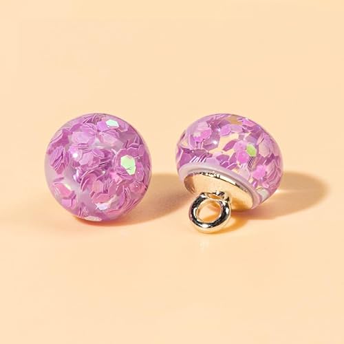 NHEISSCF Perlmuttknöpfe, 20 Stück 10 mm Blume innen kleine runde Kugel Perlenknöpfe for Stoffherstellung Harz Schaftknopf(Purple) von NHEISSCF