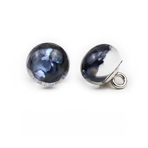 NHEISSCF Perlmuttknöpfe, 20 Stück 10MM Hellblau Kleine Runde Kugel Perlenknöpfe for Stoff Basteln Harz Schaftknopf(13# Black) von NHEISSCF