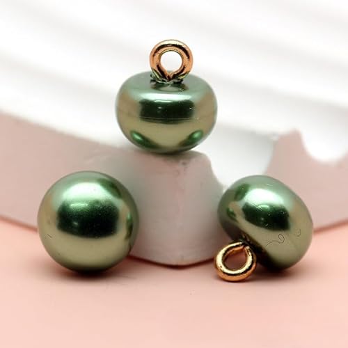 NHEISSCF Perlmuttknöpfe, 50 Stück 10 mm kleine runde Kugel Perlenknöpfe for Stoffherstellung, Kunstharz, Schaftknopf, Schwarz(Green) von NHEISSCF