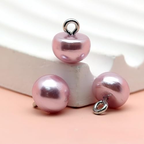 NHEISSCF Perlmuttknöpfe, 50 Stück 10 mm kleine runde Kugel Perlenknöpfe for Stoffherstellung, Kunstharz, Schaftknopf, Schwarz(Pink) von NHEISSCF