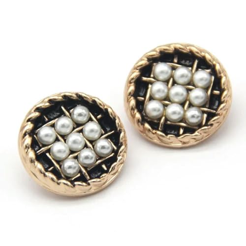 NHEISSCF Perlmuttknöpfe, Schmuckknöpfe aus Metall mit Perlen, 23 mm, goldfarben, for Kleidung, dekorative Bastelarbeiten, Nähzubehör, 10 Stück(Black,23mm 10pcs) von NHEISSCF