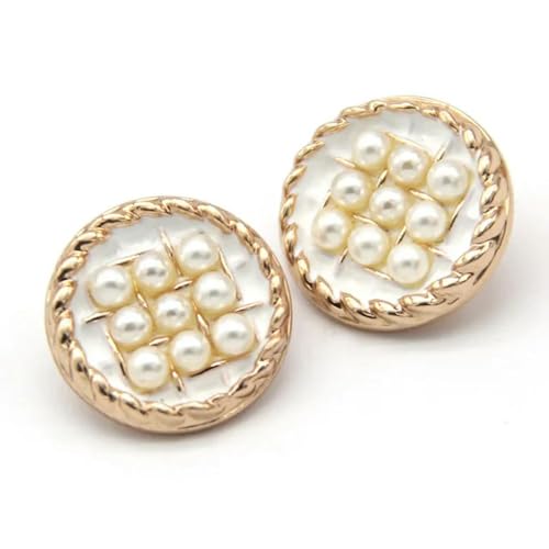 NHEISSCF Perlmuttknöpfe, Schmuckknöpfe aus Metall mit Perlen, 23 mm, goldfarben, for Kleidung, dekorative Bastelarbeiten, Nähzubehör, 10 Stück(White,23mm 10pcs) von NHEISSCF