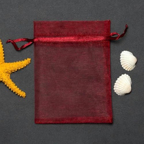 Organzabeutel lose, 50 teile/los 7*9/9*12/10*15/11*16/13*18 cm Kordelzug Organza Beutel Schmuck Verpackung Taschen Hochzeit Party Kleine Geschenk Tasche(Wine Red,1 count (Pack of 1)) von NHEISSCF