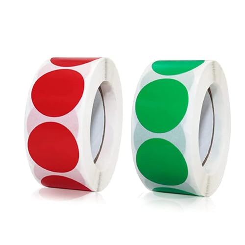 1000 Stück Bunte Klebepunkte auf 2 Rolle, 25 x 25 mm Markierungspunkte, Selbstklebende Glue Dots, Klebeetikett Runde Aufkleber Kennzeichnung im Büro (Grün Rot) von NHGAA